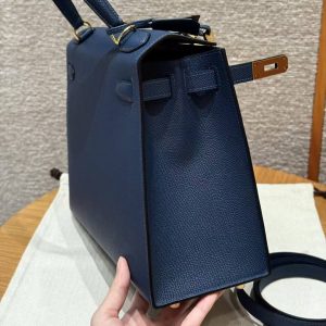 Hermes Kelly 28 Bag Handmade In Epsom Calfskin Leather Gold Hardware S4 Deep Blue - Image 3