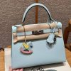 Hermes Kelly 28 Bag Handmade In Epsom Calfskin Leather Silver Hardware U2 Blue Zephyr