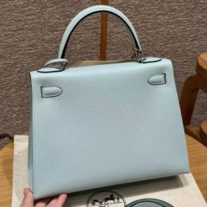 Hermes Kelly 28 Bag Handmade In Epsom Calfskin Leather Silver Hardware U2 Blue Zephyr - Image 2