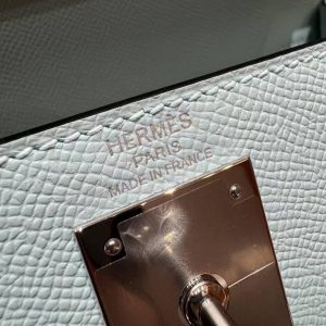 Hermes Kelly 28 Bag Handmade In Epsom Calfskin Leather Silver Hardware U2 Blue Zephyr - Image 11