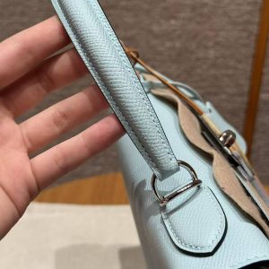 Hermes Kelly 28 Bag Handmade In Epsom Calfskin Leather Silver Hardware U2 Blue Zephyr - Image 7