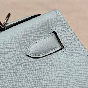 Hermes Kelly 28 Bag Handmade In Epsom Calfskin Leather Silver Hardware U2 Blue Zephyr - Image 5