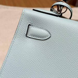 Hermes Kelly 28 Bag Handmade In Epsom Calfskin Leather Silver Hardware U2 Blue Zephyr - Image 4
