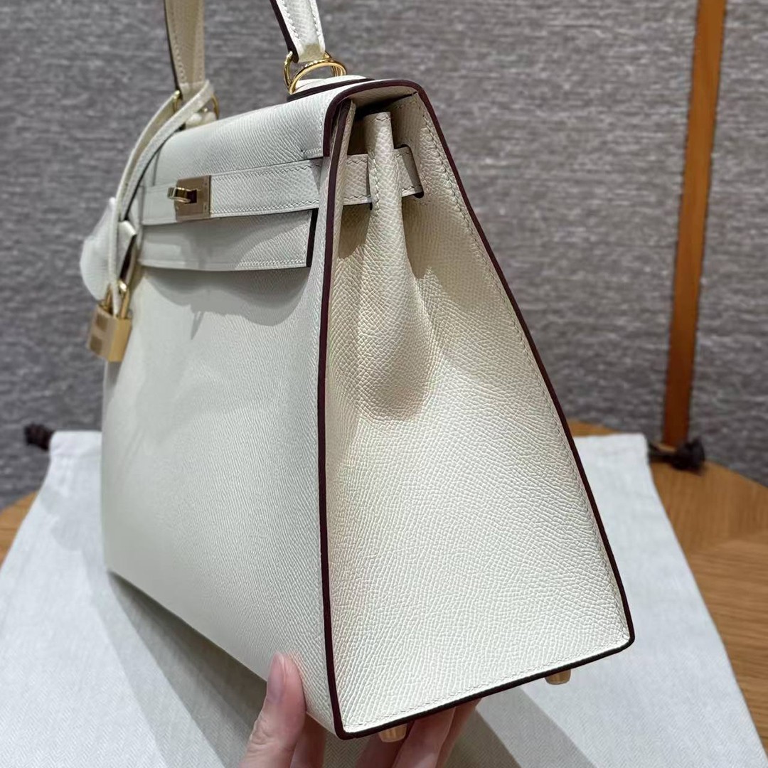 Hermes Kelly 28 Bag Handmade In Epsom Calfskin Leather Gold Hardware i2 Nata - Image 2