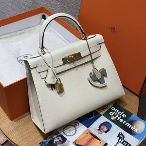 Hermes Kelly 28 Bag Handmade In Epsom Calfskin Leather Gold Hardware i2 Nata - Image 13