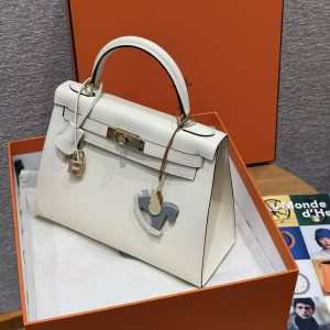 Hermes Kelly 28 Bag Handmade In Epsom Calfskin Leather Gold Hardware i2 Nata - Image 12