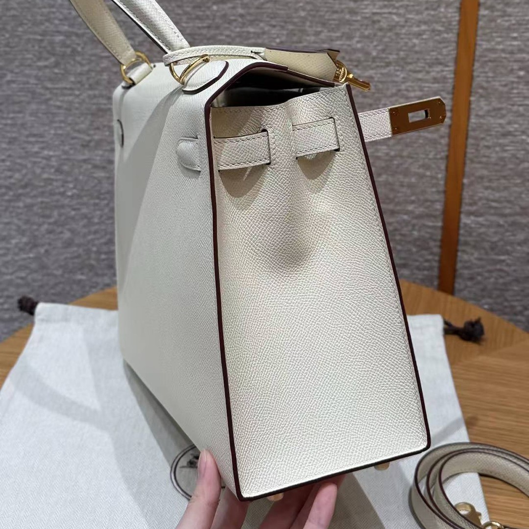 Hermes Kelly 28 Bag Handmade In Epsom Calfskin Leather Gold Hardware i2 Nata - Image 7