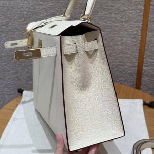 Hermes Kelly 28 Bag Handmade In Epsom Calfskin Leather Gold Hardware i2 Nata - Image 6