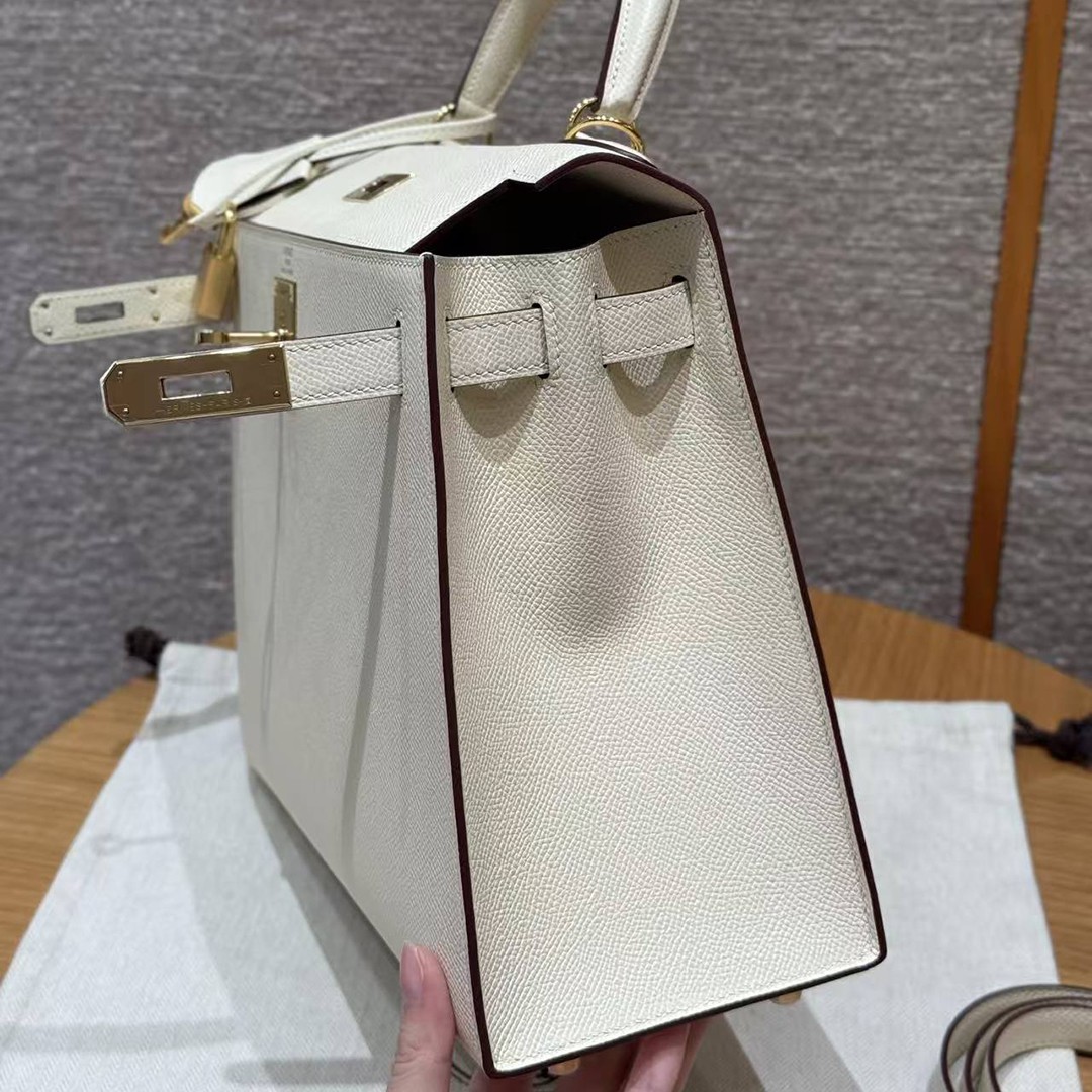 Hermes Kelly 28 Bag Handmade In Epsom Calfskin Leather Gold Hardware i2 Nata - Image 6