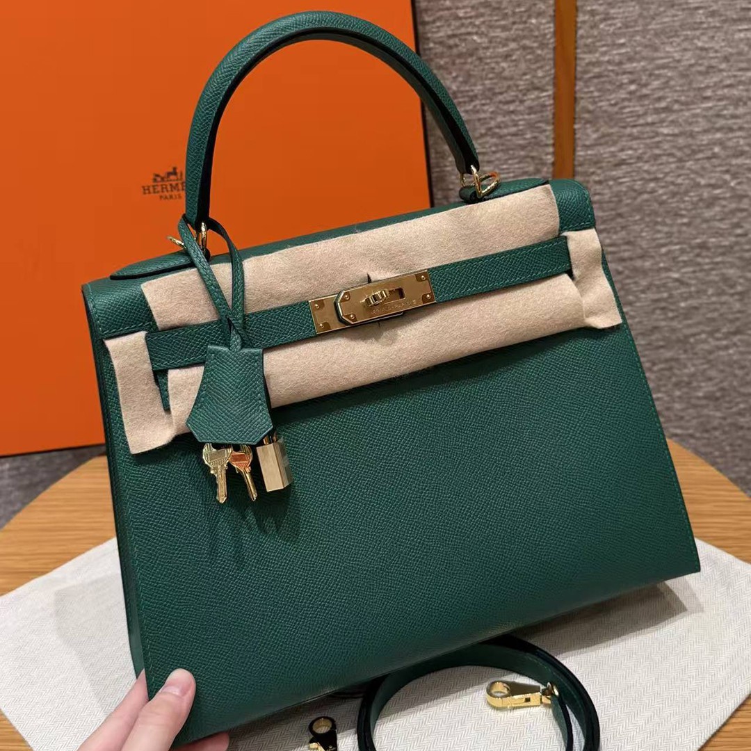 Hermes Kelly 28 Bag Handmade In Epsom Calfskin Leather Gold Hardware z6 Makachite