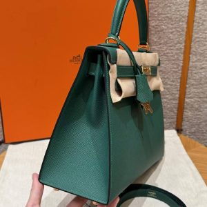 Hermes Kelly 28 Bag Handmade In Epsom Calfskin Leather Gold Hardware z6 Makachite - Image 22