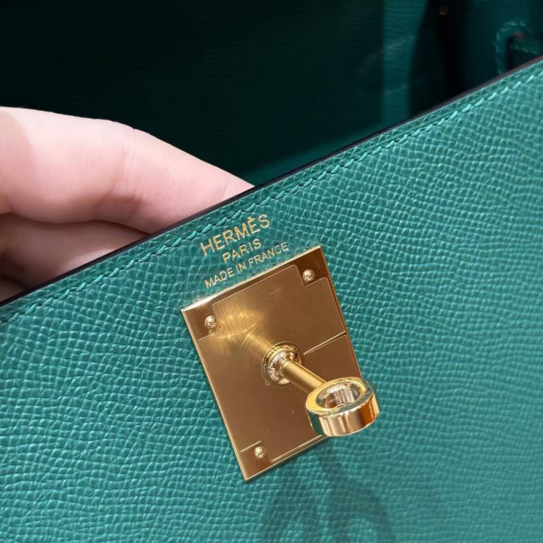 Hermes Kelly 28 Bag Handmade In Epsom Calfskin Leather Gold Hardware z6 Makachite - Image 19