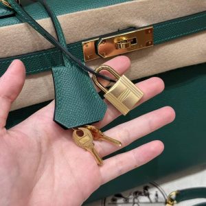 Hermes Kelly 28 Bag Handmade In Epsom Calfskin Leather Gold Hardware z6 Makachite - Image 13