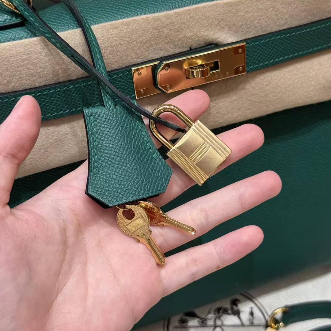 Hermes Kelly 28 Bag Handmade In Epsom Calfskin Leather Gold Hardware z6 Makachite - Image 13