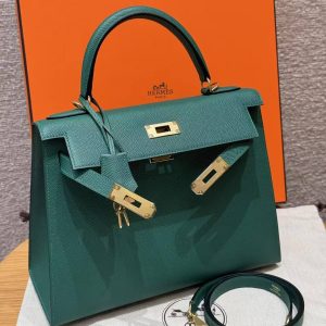 Hermes Kelly 28 Bag Handmade In Epsom Calfskin Leather Gold Hardware z6 Makachite - Image 8