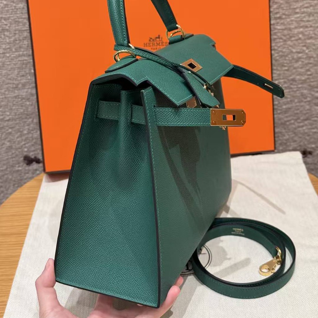 Hermes Kelly 28 Bag Handmade In Epsom Calfskin Leather Gold Hardware z6 Makachite - Image 7