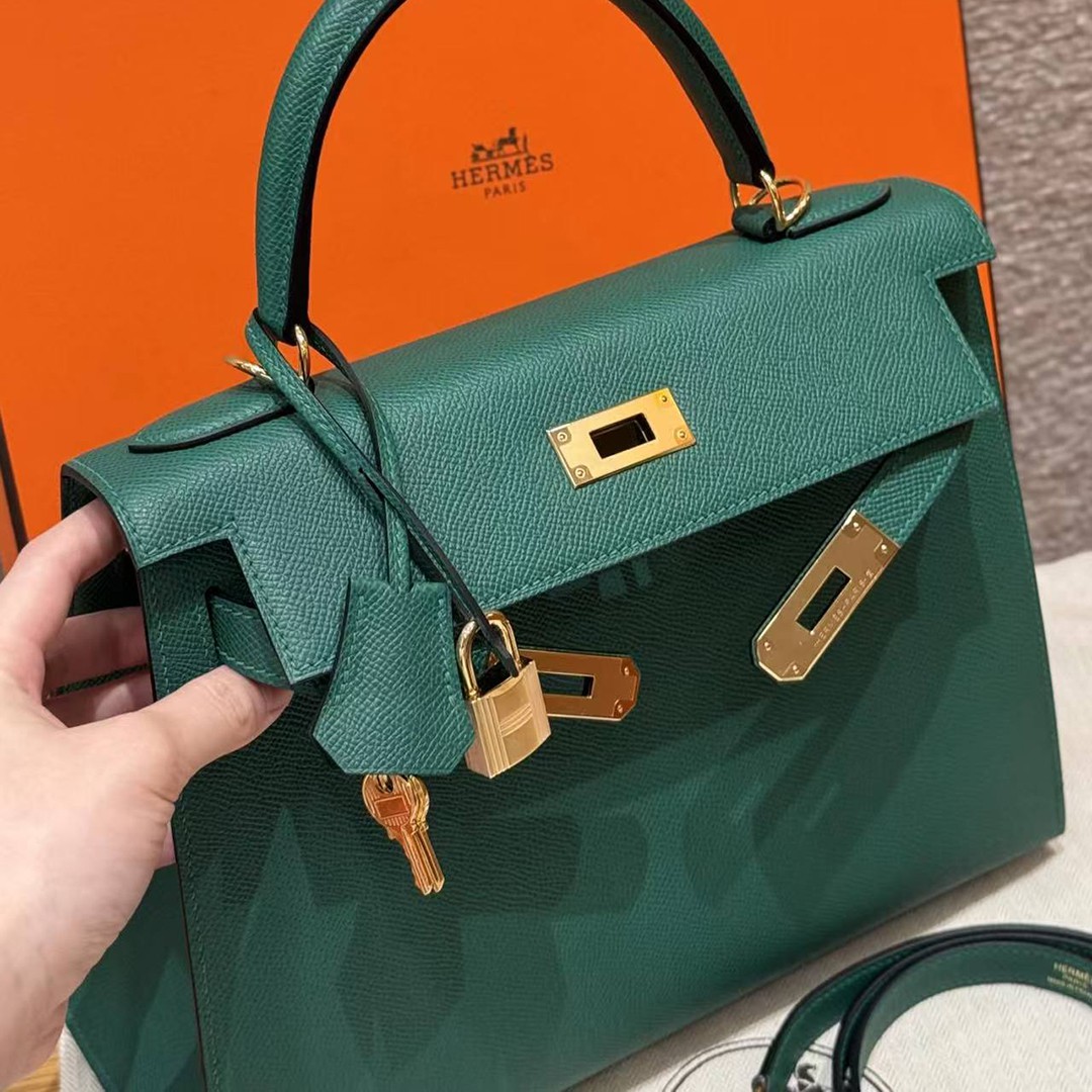 Hermes Kelly 28 Bag Handmade In Epsom Calfskin Leather Gold Hardware z6 Makachite - Image 6