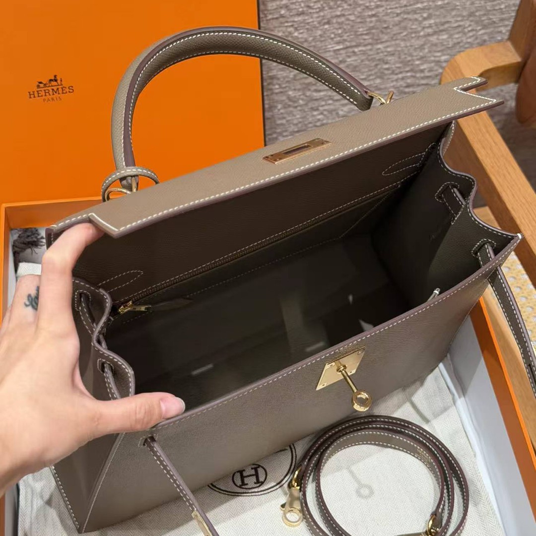 Hermes Kelly 32 Bag Handmade In Epsom Calfskin Leather Gold Hardware 18 Etoup - Image 15