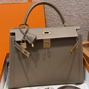 Hermes Kelly 32 Bag Handmade In Epsom Calfskin Leather Gold Hardware 18 Etoup - Image 10