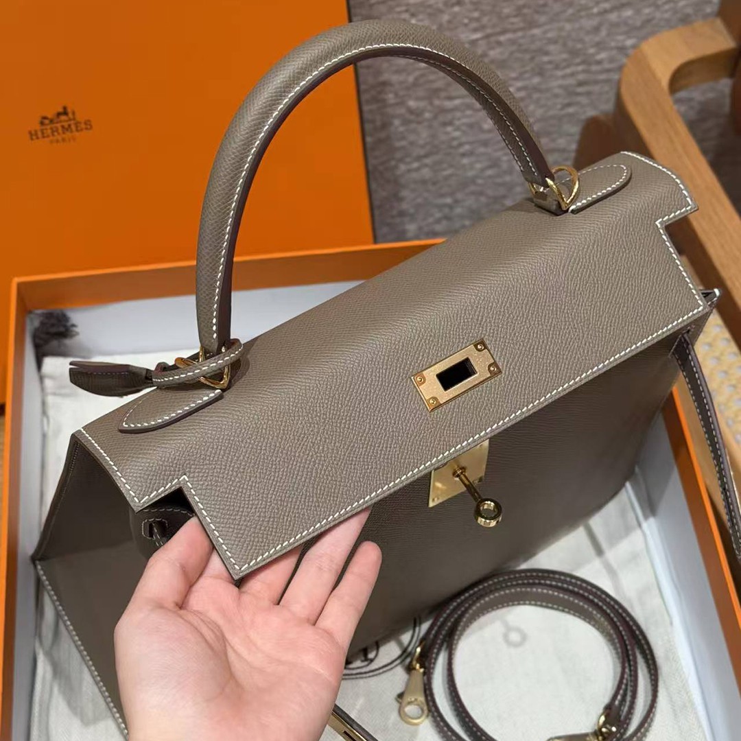 Hermes Kelly 32 Bag Handmade In Epsom Calfskin Leather Gold Hardware 18 Etoup - Image 9