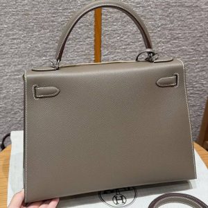 Hermes Kelly 32 Bag Handmade In Epsom Calfskin Leather Silver Hardware 18 Etoup - Image 2