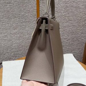 Hermes Kelly 32 Bag Handmade In Epsom Calfskin Leather Silver Hardware 18 Etoup - Image 20