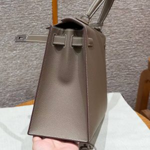 Hermes Kelly 32 Bag Handmade In Epsom Calfskin Leather Silver Hardware 18 Etoup - Image 19