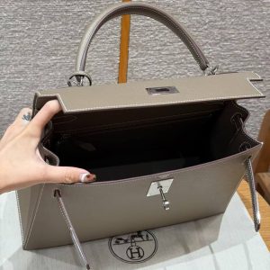 Hermes Kelly 32 Bag Handmade In Epsom Calfskin Leather Silver Hardware 18 Etoup - Image 18