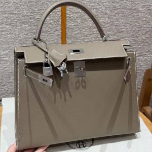 Hermes Kelly 32 Bag Handmade In Epsom Calfskin Leather Silver Hardware 18 Etoup - Image 13