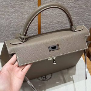Hermes Kelly 32 Bag Handmade In Epsom Calfskin Leather Silver Hardware 18 Etoup - Image 12