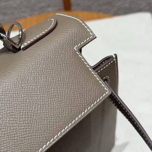 Hermes Kelly 32 Bag Handmade In Epsom Calfskin Leather Silver Hardware 18 Etoup - Image 10