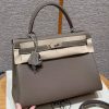 Hermes Kelly 32 Bag Handmade In Togo Calfskin Leather Silver Hardware 18 Etoupe
