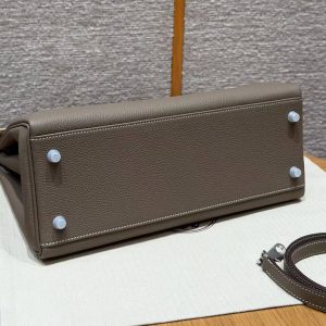 Hermes Kelly 32 Bag Handmade In Togo Calfskin Leather Silver Hardware 18 Etoupe - Image 18