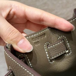 Hermes Kelly 32 Bag Handmade In Togo Calfskin Leather Silver Hardware 18 Etoupe - Image 15