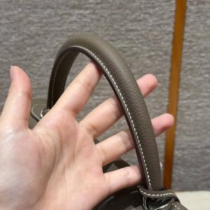 Hermes Kelly 32 Bag Handmade In Togo Calfskin Leather Silver Hardware 18 Etoupe - Image 13