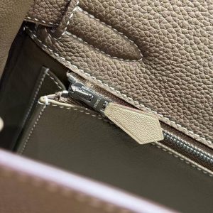 Hermes Kelly 32 Bag Handmade In Togo Calfskin Leather Silver Hardware 18 Etoupe - Image 10