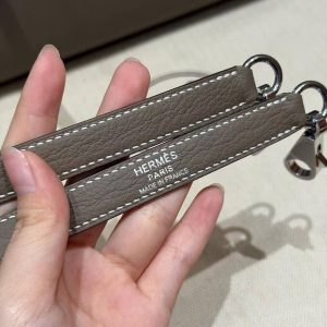 Hermes Kelly 32 Bag Handmade In Togo Calfskin Leather Silver Hardware 18 Etoupe - Image 4