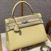 Hermes Kelly 32 Bag Handmade In Togo Calfskin Leather Silver Hardware 1Z Jaume Poussin