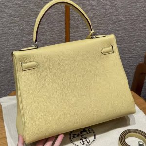 Hermes Kelly 32 Bag Handmade In Togo Calfskin Leather Silver Hardware 1Z Jaume Poussin - Image 2