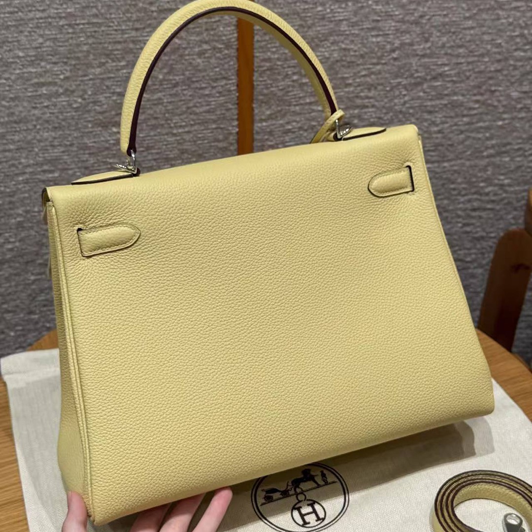 Hermes Kelly 32 Bag Handmade In Togo Calfskin Leather Silver Hardware 1Z Jaume Poussin - Image 2