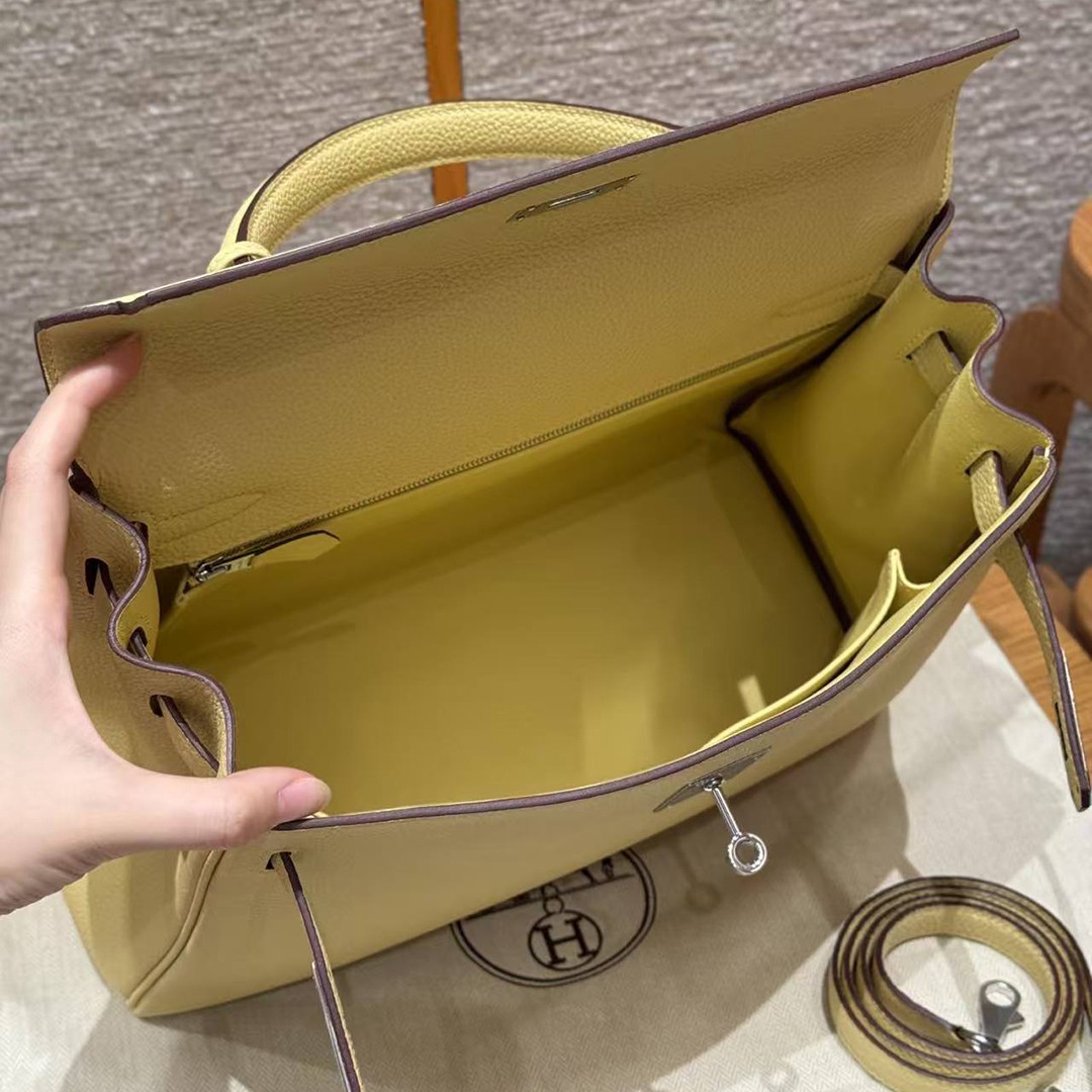 Hermes Kelly 32 Bag Handmade In Togo Calfskin Leather Silver Hardware 1Z Jaume Poussin - Image 18
