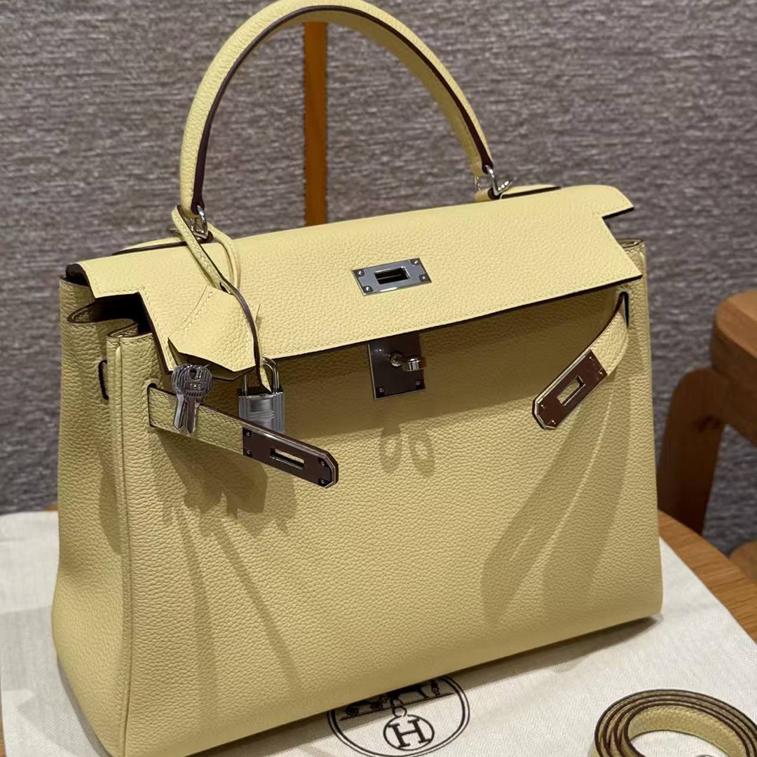 Hermes Kelly 32 Bag Handmade In Togo Calfskin Leather Silver Hardware 1Z Jaume Poussin - Image 14