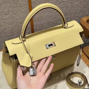 Hermes Kelly 32 Bag Handmade In Togo Calfskin Leather Silver Hardware 1Z Jaume Poussin - Image 13