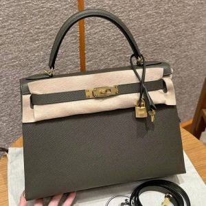 Hermes Kelly 32 Bag Handmade In Epsom Calfskin Leather Gold Hardware 2Q Vert Anglais - Image 2