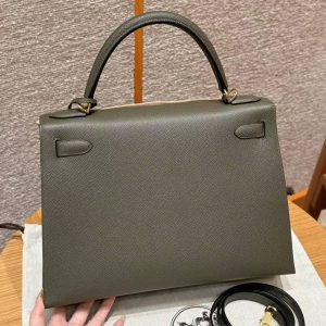 Hermes Kelly 32 Bag Handmade In Epsom Calfskin Leather Gold Hardware 2Q Vert Anglais - Image 14