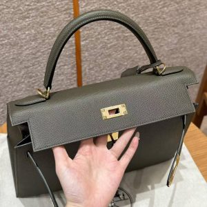 Hermes Kelly 32 Bag Handmade In Epsom Calfskin Leather Gold Hardware 2Q Vert Anglais - Image 12