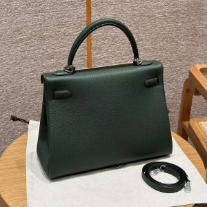 Hermes Kelly 32 Bag Handmade In Togo Calfskin Leather Silver Hardware 2Q Vert Anglais - Image 2