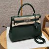 Hermes Kelly 32 Bag Handmade In Togo Calfskin Leather Silver Hardware 2Q Vert Anglais