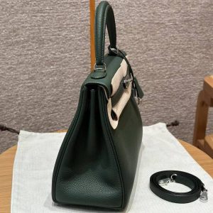 Hermes Kelly 32 Bag Handmade In Togo Calfskin Leather Silver Hardware 2Q Vert Anglais - Image 18