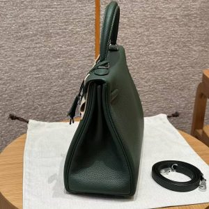 Hermes Kelly 32 Bag Handmade In Togo Calfskin Leather Silver Hardware 2Q Vert Anglais - Image 17